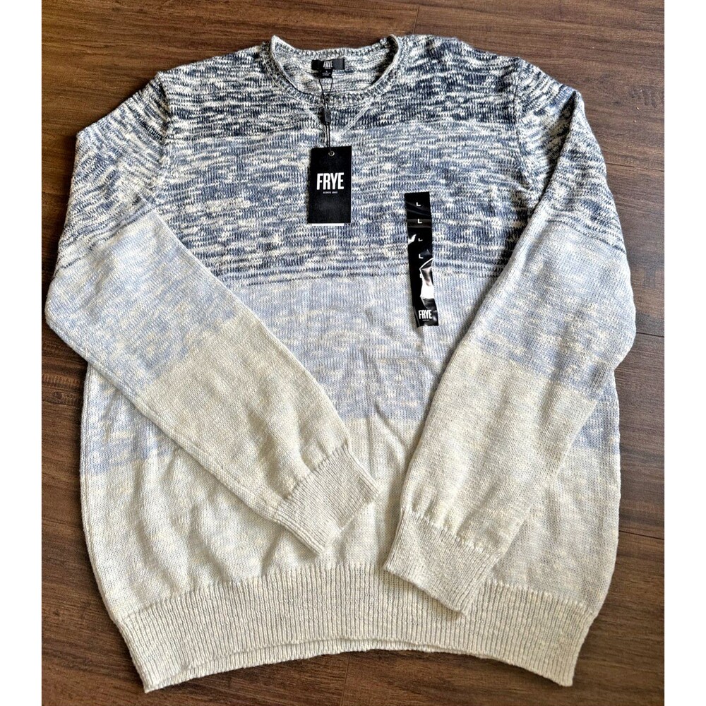 Frye Men's Long Sleeve knit Crew Neck Pullover sweater Ombre Blue White Large
